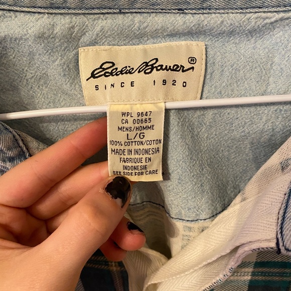 Vintage Eddie Bauer blue plaid polo size Large - Picture 3 of 3